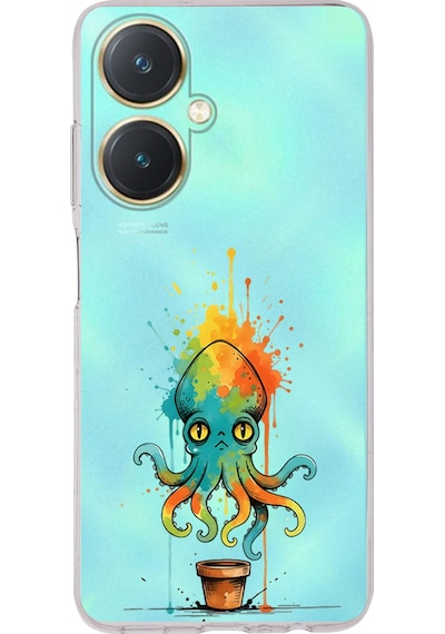 Vivo Y27 İle Uyumlu Splash Ahtapot Tasarımlı Şeffaf Silikon Kılıf Şeffaf