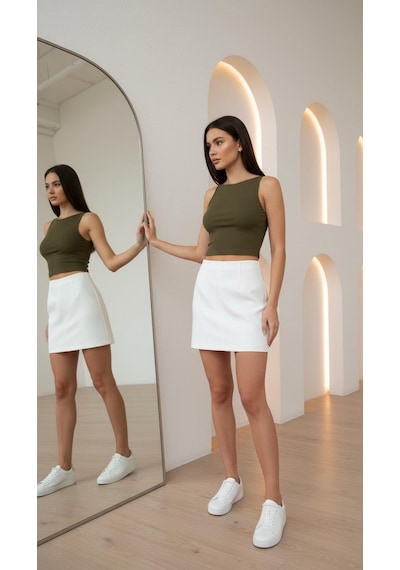 Biye Detaylı Crop Top Haki