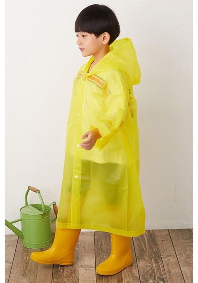 Bosile Unisex Çocuk Yağmurluk %100 Eva Çıtçıtlı Kapüşonlu Sarı