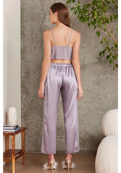Pierre Cardin 7025 Kadın Royal 4'lü Saten Takım Gelin Set ROYAL