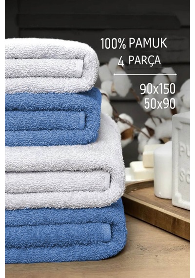 4 Lü Banyo Havlusu Takımı Soft Büyük Havlulu Pamuklu Havlu Seti 90x150 Cm Beyaz 001