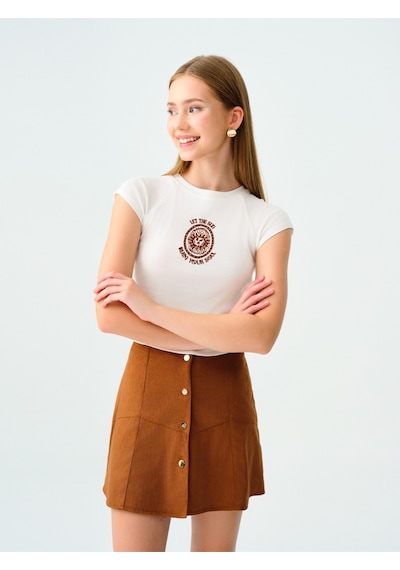 Fitted Kadın Tshirt K.kol Ekru