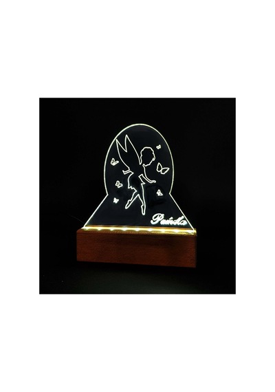 Kelebekli Peri Led Işıklı Pleksi Kişiye Özel Gece Lambası Beyaz - 738352012 Beyaz