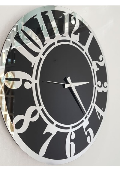 Ayna Denizi Silver Latin Black Model Gümüş Siyah Renk 50 CM Dekoratif Aynalı Duvar Saati Gümüş - Siyah