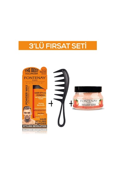 Fontenay Pudra Toz Wax Turuncu 20gr +şekil Tarağı 043+ Face And Body Scrub Çilekli 350ml 3'lü Set