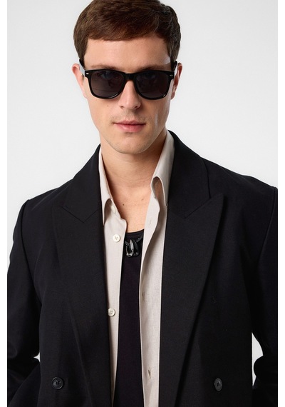 Antioch Relax Fit Keten Karışımlı Erkek Blazer Ceket Siyah