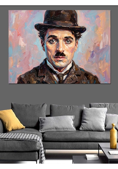 Charlie Chaplin Renkli Sanat Portresi Dekoratif Kanvas - Mdf Ahşap Tablo