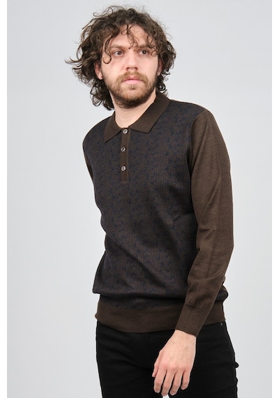 Woolman Erkek Desenli Polo Yaka Yün Kazak 1572001 Kahverengi Kahverengi Beyaz Woolman Erkek Desenli Polo Yaka Yün Kazak 1572001 Kahverengi Kahverengi Beyaz