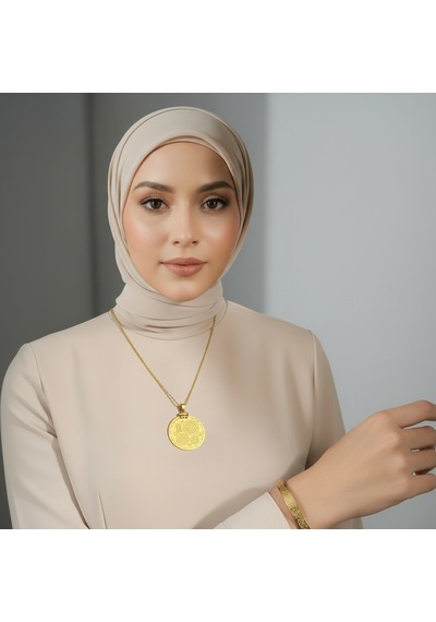 Çoklu Dua Kolye Ve Ayetel Kürsi Bileklik Seti Gold Çelik Şık Takı Seti Altın