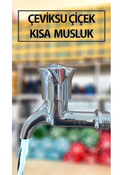 Çiçek Model Kısa Tip Pirinç Musluk 1/2'' Krom Kaplama Bahçe Balkon Su Musluğu