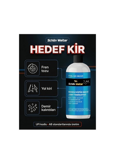 Araç Oto Mavi Jant Temizleyici - Renkli Köpük Sprey 500ml Polar Bear