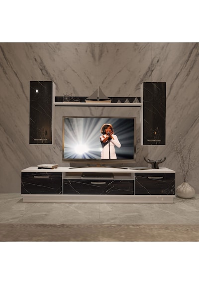 Decoraktiv Trendstyle 5d Mdf Tv Ünitesi Tv Sehpası Beyaz - Siyah Mermer