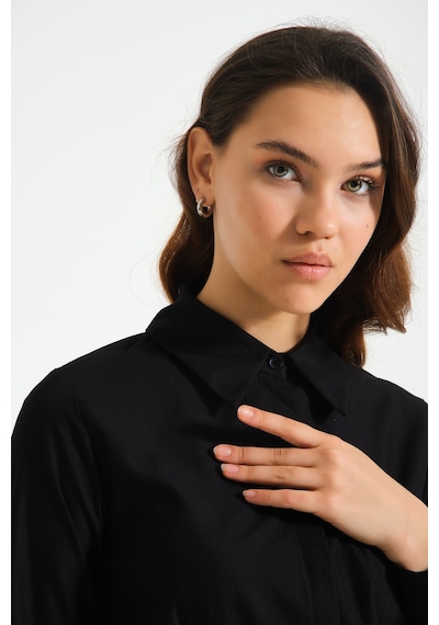 Mizalle Basic Poplin Siyah Gömlek Siyah