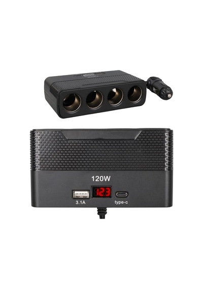 12v-24v 4 Port Araç Çakmak Çoğaltıcı 1 Type C 1 Usb Şarj Girişleri 120w