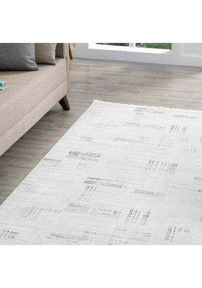 Krem Kahve Ton Sür Ton Geometrik Yıkanabilir Halı - Ng15500ms Beyaz