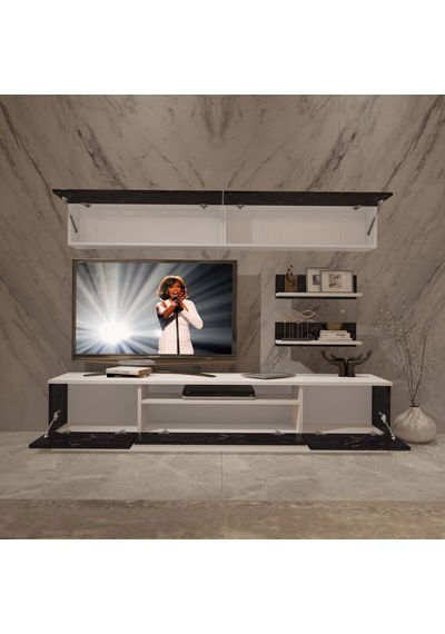 Decoraktiv Trendstyle 5 Mdf Tv Ünitesi Tv Sehpası Beyaz - Siyah Mermer