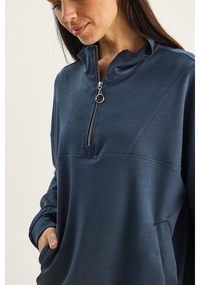Shade Kadın Dik Yaka Yarım Fermuarlı Cep Detaylı Oversize Modal Sweatshirt 60601053 - Füme
