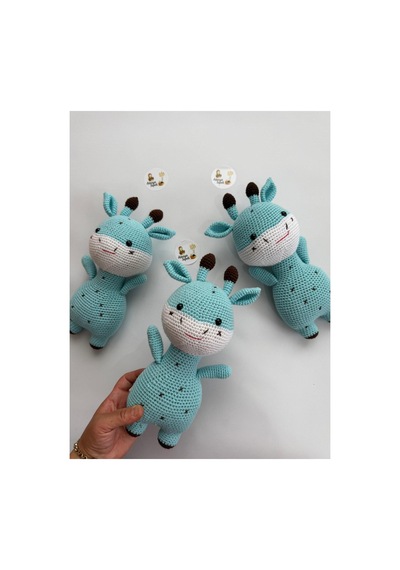 Adenya Sepeti Amigurumi Örgü Zübük Oyun-uyku Akradaşı-28 Cm-turkuaz Yeşil Çok Renkli