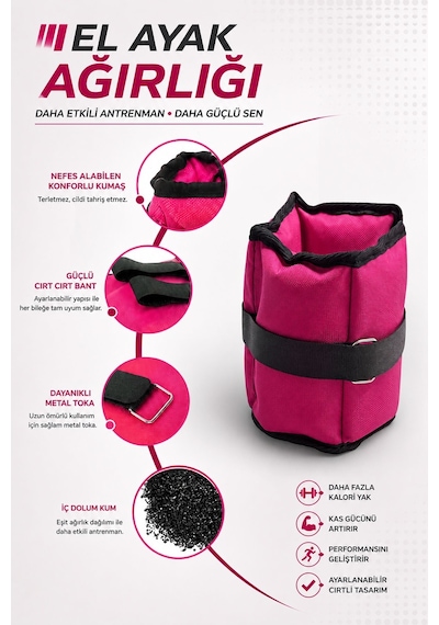 Spor Byfit 1 Kg x 2 Adet Pembe El veya Ayak Bileği Ağırlığı Pembe