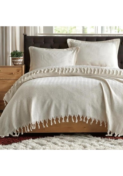 Çift Kişilik Pike 200x230cm, Ekru , %100 Pamuk, Yumuşak Dokulu, Hann Yalın Ekru