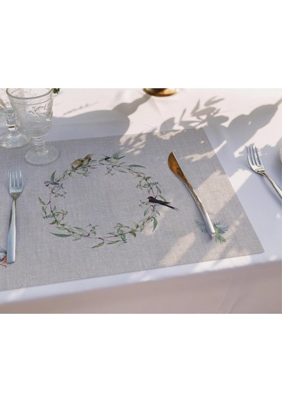 Kuşlu Bahçe Kumaş Amerikan Servis 4'lü Set 35x50cm Keten Kumaş Ulusl. Yıkama Ve Solmama Sertifikası Çok Renkli
