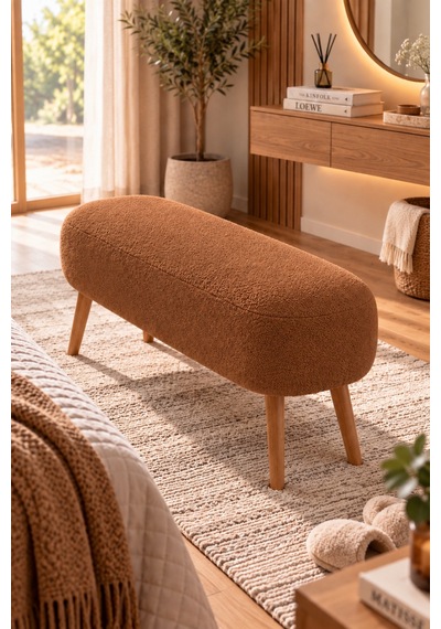 Lona Bukle Kumaş Modern Bench Puf Çok Amaçlı Yatak Ucu Ve Antre Bankı Taba