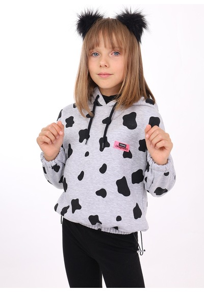 Toontoy Kız Çocuk Komple İnek Baskılı Sweatshirt Gri Melanj