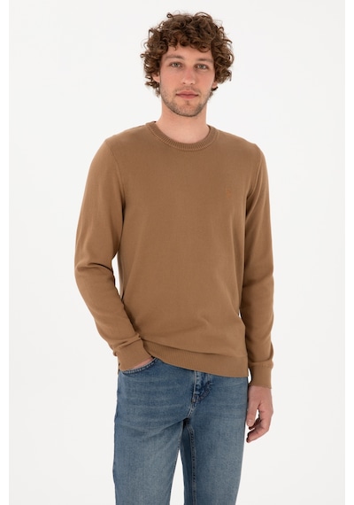 U.S. Polo Assn. Erkek Slim Fit Bisiklet Yaka Camel Basic Kazak 50313713-VR015