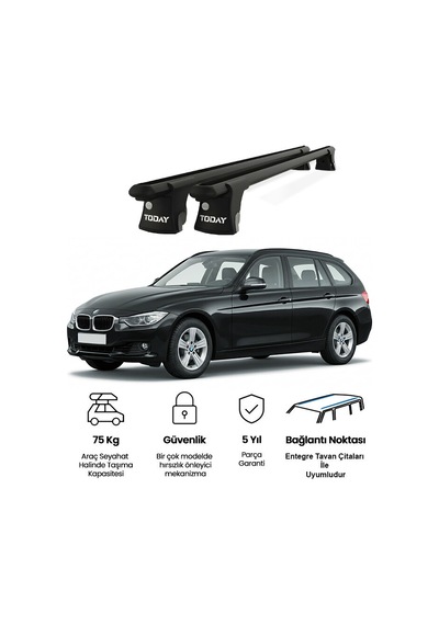 Trio-ıı Bmw 3 Serisi F31 2012-2015 Uyumlu Siyah Kilitli Ara Atkı 120cm Port Bagaj Tavan Barı