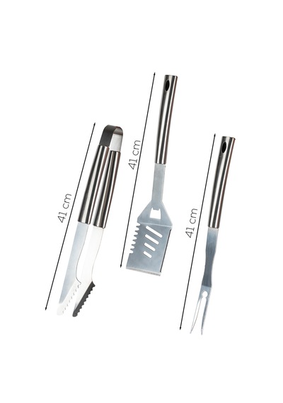 Porsima Kj-1007 3 Parça Paslanmaz Çelik Maşa-spatula-çatal Barbekü Seti