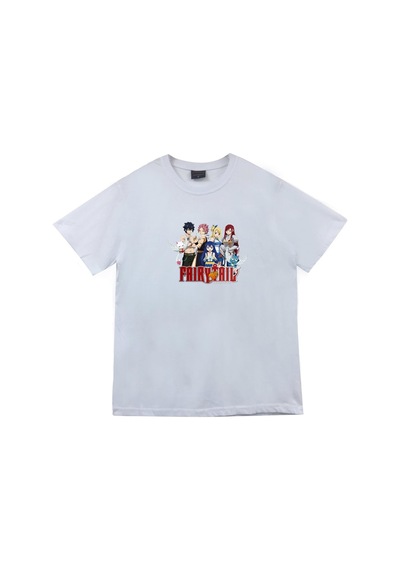 Fairy Tail Anime Baskılı Unisex %100 Pamuk Beyaz T-shirt Beyaz