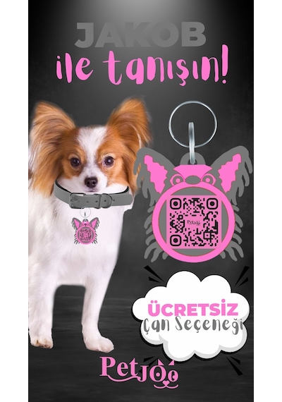 Petjoo 8.Jakob Pembe-Gri Qr'lı Köpek Künyesi