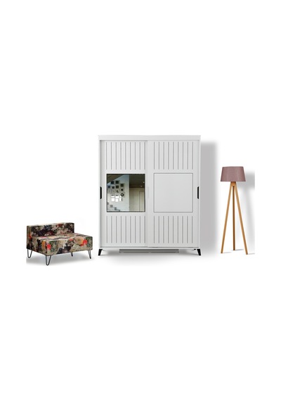 Pasifichome Huga 2 Kapaklı Sürgülü Gardırop & Yatak Odası Dolabı 190 CM Beyaz