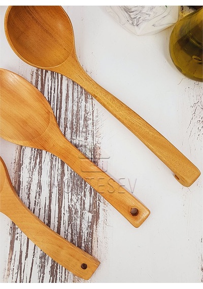 Ahşap Tahta Mutfak Kaşık Seti 3 Parça Kayın, Şimşir Ağacı 3-1