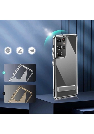 Galaxy S21 Ultra Kılıf Standlı Şeffaf Silikon Zore L-stand Kapak Renksiz