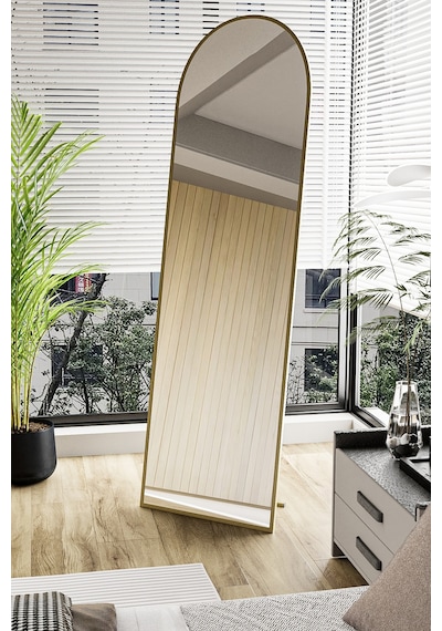 Evdemo Pamir Gold Metal Çerçeveli Ayaklı Oval Boy Aynası 180x50 Cm Gold