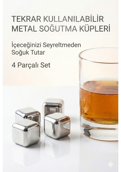 Paslanmaz Çelik Buz Küpü 4 Lü Set Renkli