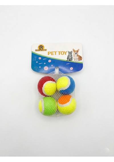 4'lü Renkli Tenis Topu Kedi Köpek Oyuncağı Seti - İnteraktif Isırma Ve Yakalama Topu