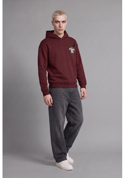 Defacto Initial D Lisanslı Boxy Fit Kapüşonlu Sweatshirt H4139ax26aubr230 Bordo-br230