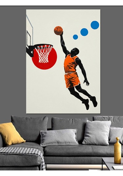Ahşap Tablo Basketbolcu Smaç Basan Silüet