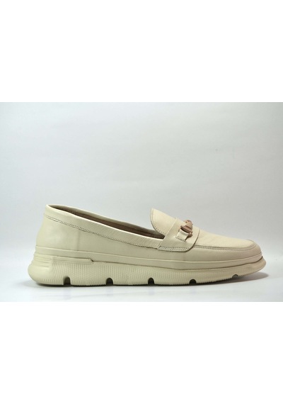 Onlo Ayakkabı Fr.404 Deri Bej Ortopedik Loafer Kadın Ayakkabı Bej