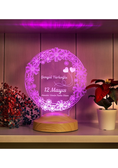 Anneler Günü Papatya Kişiye Özel Hediye 3D Led Lamba