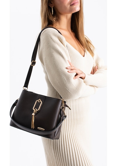 Vıatox Sedef Çanta Ss 1438 Gold Detaylı 3 Bölmeli Omuz Ve Çapraz Çanta Kahverengi