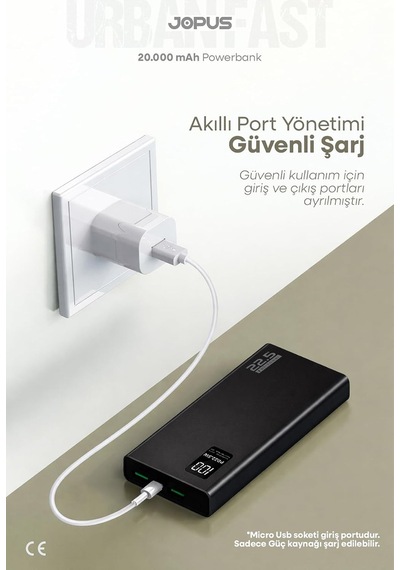 20000mah Powerbank Pd 22.5w Hızlı Şarj Dijital Ekranlı Taşınabilir Şarj Cihazı Siyah, 17524