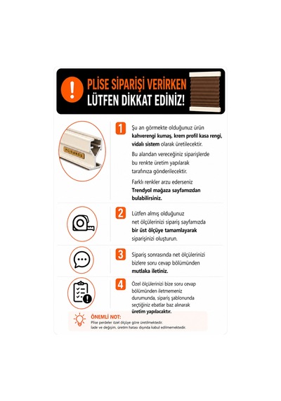 Plise Perde Kahverenk Kumaş + Krem Profil Kasa Cam Balkon Perdesi