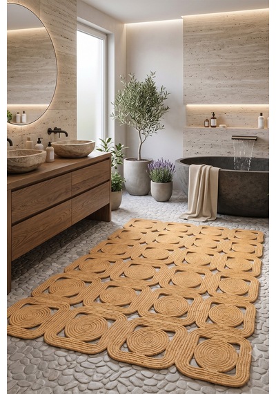 Jüt Hasır Kare Kilim Dekoratif Halı Yolluk Doğal Görünümlü Bohem Modern Ev Dekorasyonu Salon Oturma Mutfak Balkon Çocuk Odası 160kırçıllıhasır