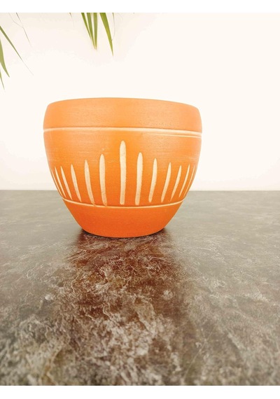 Bitki Tasarımı Ev Dekorasyon Dik Çizgi Desenli Terrakota Toprak Saksı Saksılık Salon Çiçeklik - 15 Cm Belirtilmemis