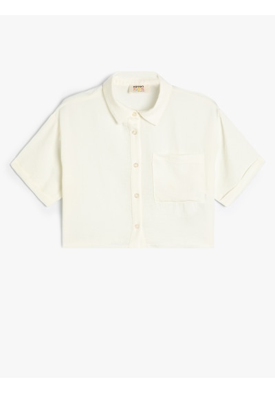 Koton Crop Gömlek Kısa Kollu Cep Detaylı Beyaz 4skg60100aw Beyaz