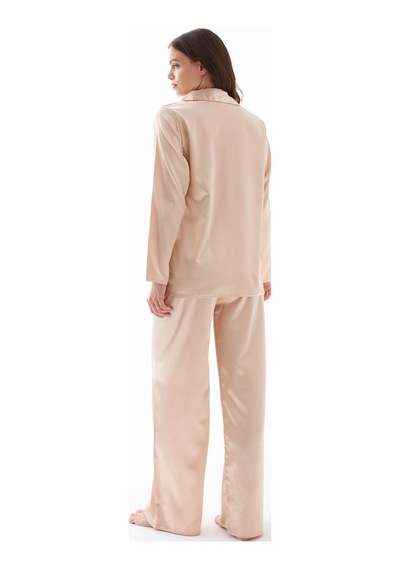 Akbeniz Kadın Bej Oversize Saten Pijama Takımı
