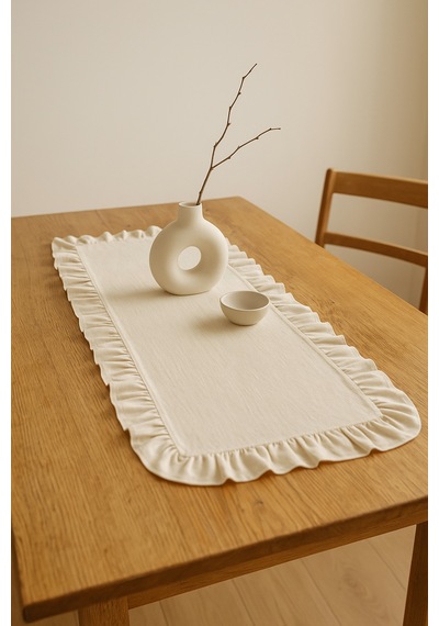 Eko Fırfırlı Keten Runner 40 X 110 Cm Bej